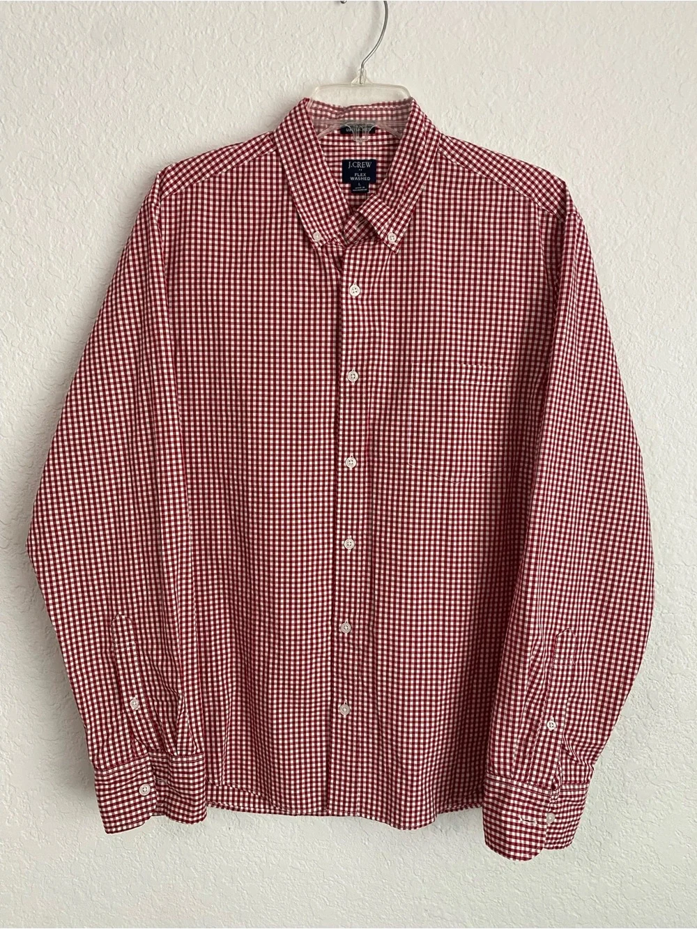 J. Crew Men’s Red and White Gingham Button-Down Shirt